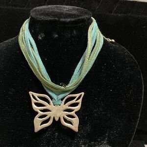 Butterfly Pendant Multi-Strand Necklace - Green/Teal
